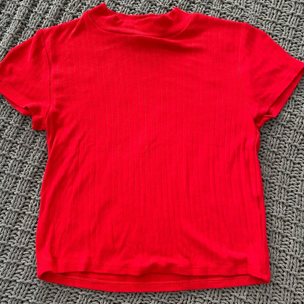 Bright Red Ribbed Turtle Neck